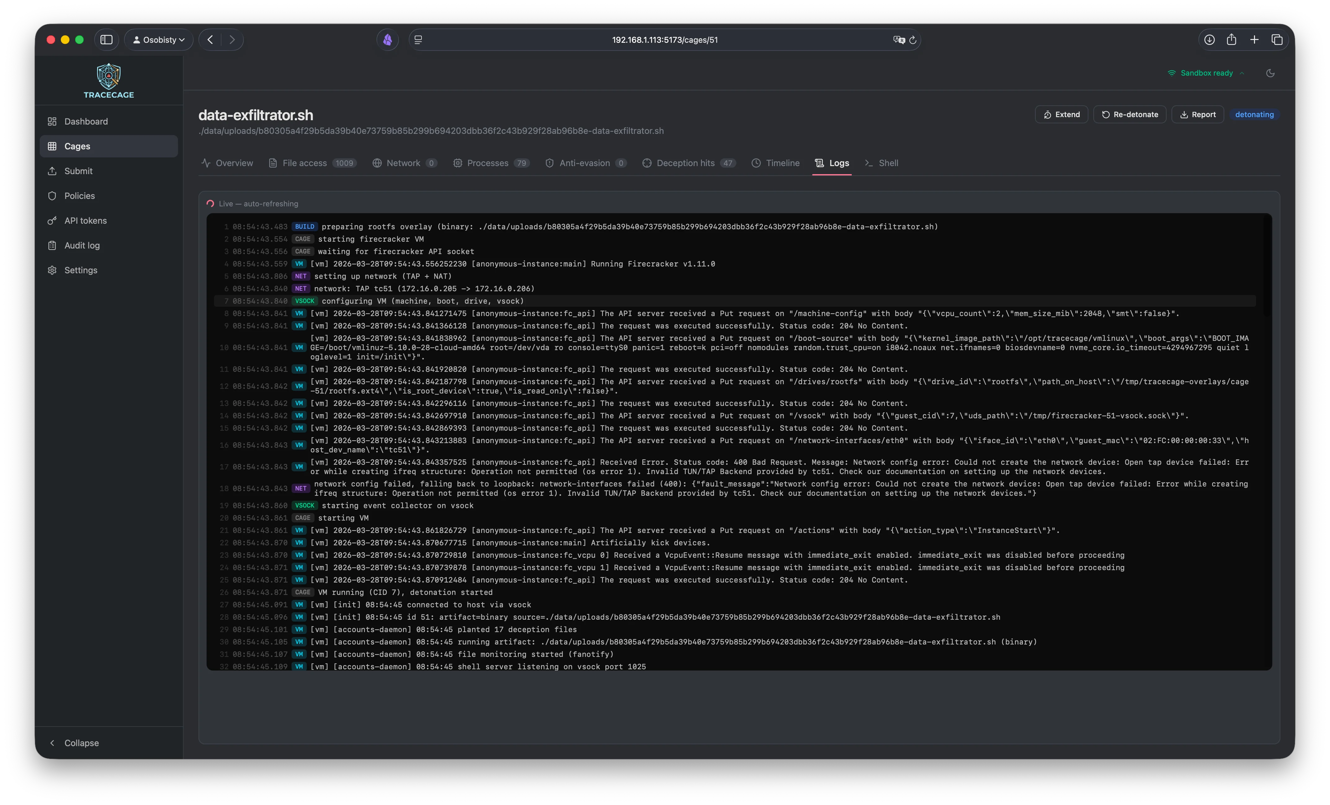 Live Firecracker VM logs