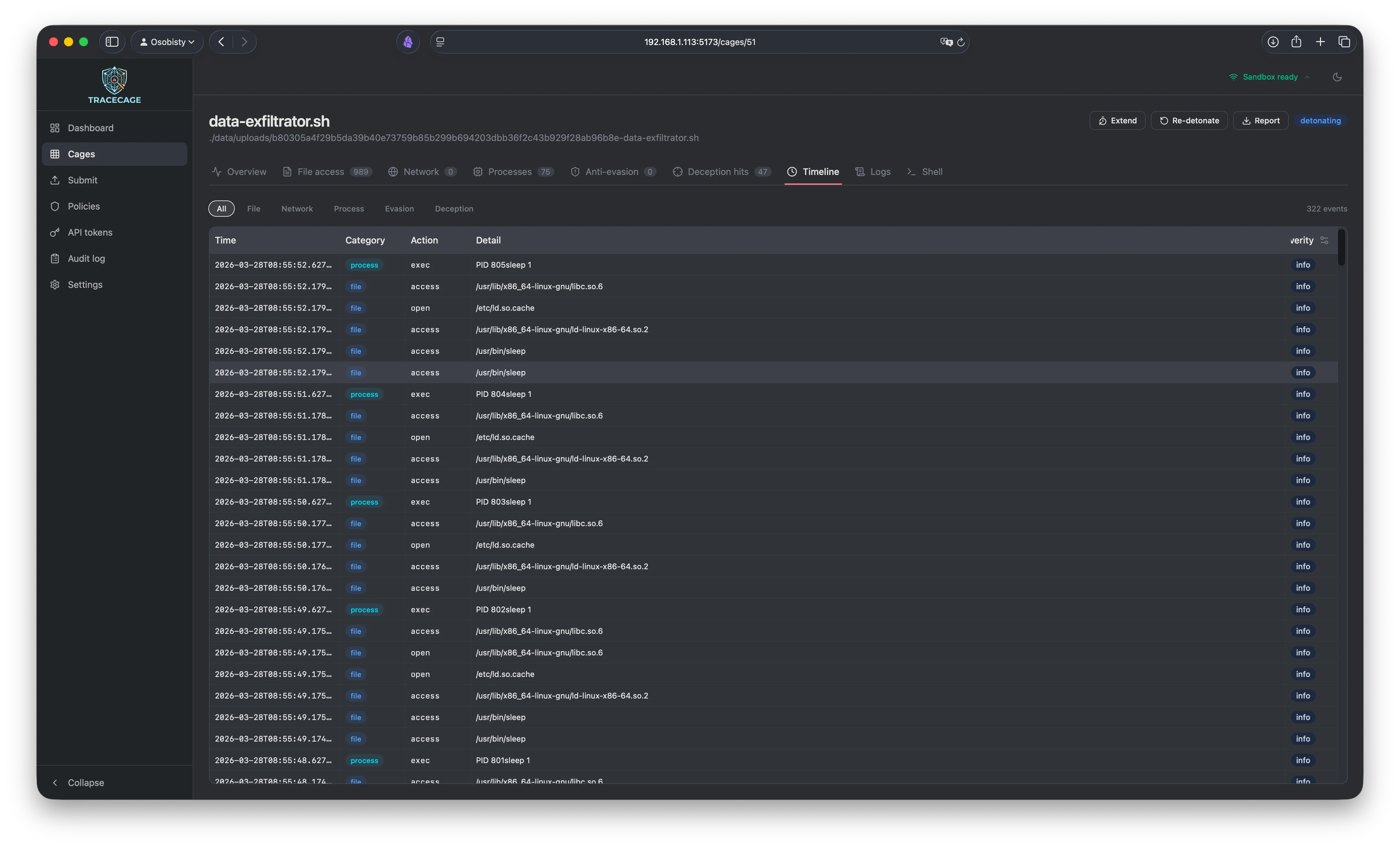 Unified timeline of all events